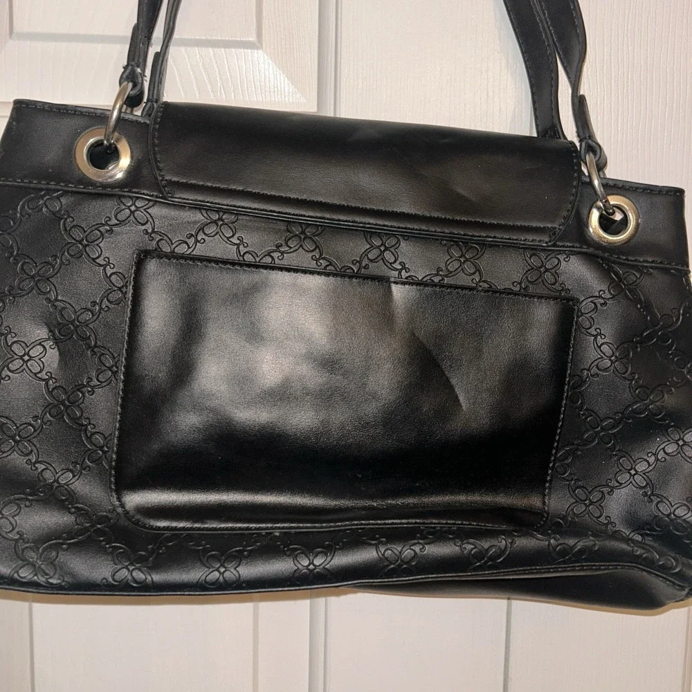Nine West Leisha‎ Black Purse Double Strap Silver Medium Embossed